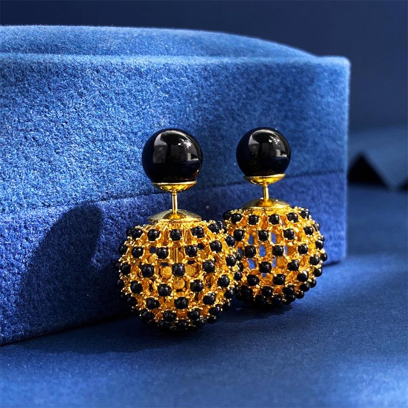 Серьги-подвески с полым металлическим шариком, двухсторонним жемчужным шариком спереди и сзади, женские серьги-подвески