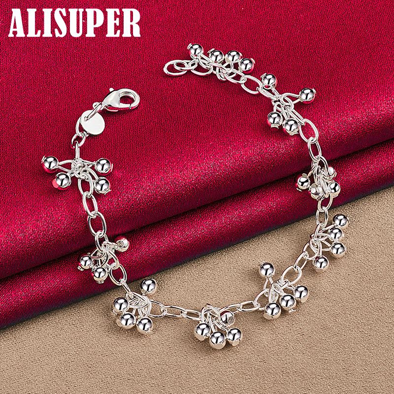 Ювелирные изделия из стерлингового серебра 925 пробы с гладким ярким шариком и шариком-цепочкой