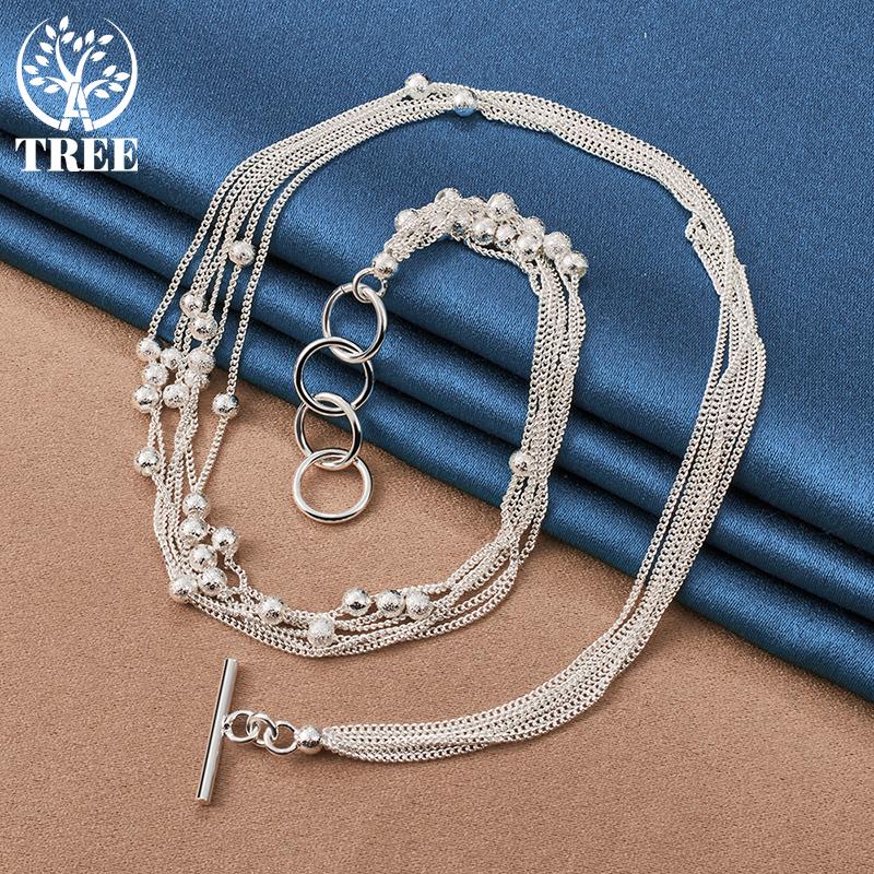 Ювелирные изделия из стерлингового серебра 925 пробы с несколькими цепочками, матовым шариком, виноградным шариком и шариком