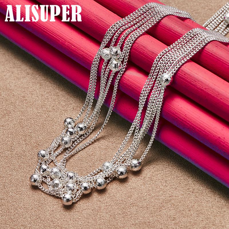 Ювелирные изделия из стерлингового серебра 925 пробы с несколькими цепочками, матовым шариком, виноградным шариком и шариком 45cm