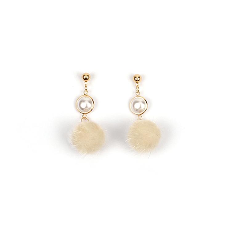 Серьги с жемчужным меховым шариком, серьги с плюшевым шариком, персонализированные универсальные зимние норковые украшения бежевый